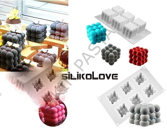 SİLİKOLOVE KÜP BENEKLİ SİLİKON KEK VE DONDURMA KALIBI 6 BÖLMELİ