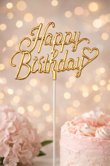 Pasta Üstü Çubuklu Pleksi Yazılar Happy Bırthday Gold