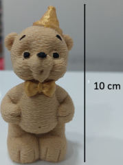 Mum Üfleyen Ayıcık Pasta Figürü Krem rengi 10 cm