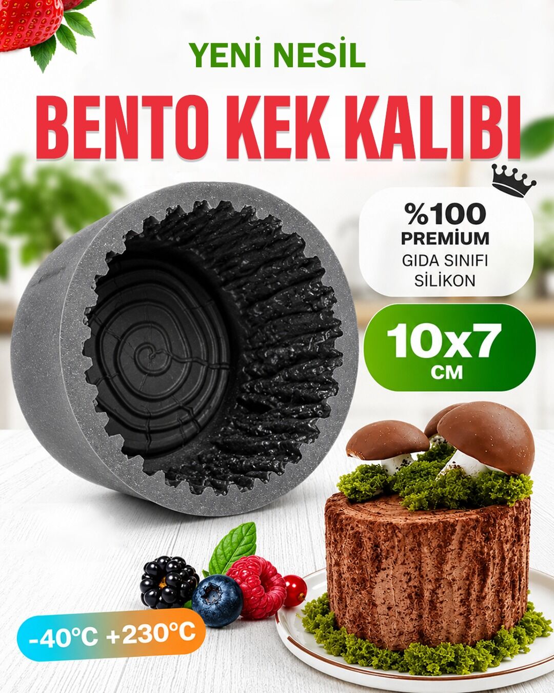Bento Kek Kalıbı Silikon Ağaç Kütüğü Kek Kalıbı 10x7 cm