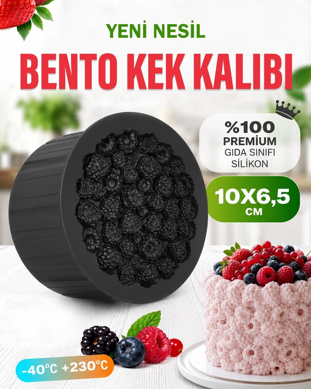 Bento Kek Kalıbı Ahududu Desenli Kek Kalıbı 10x6,5 cm