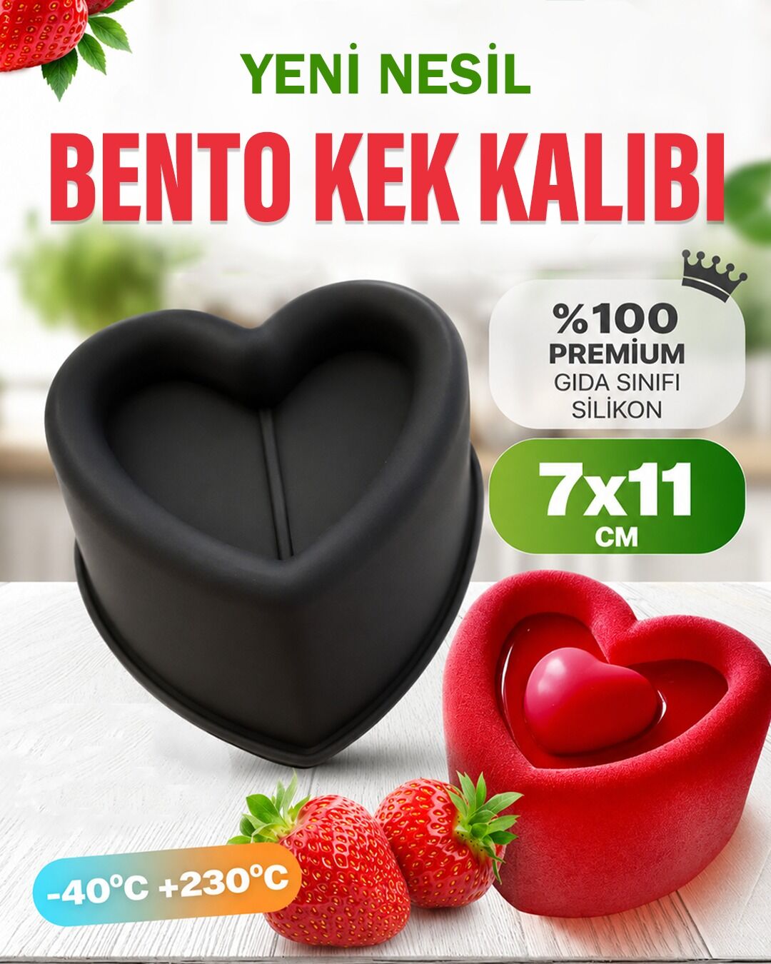 Bento Kek Kalıbı Kalp Modelli Kek Kalıbı 7x11 cm