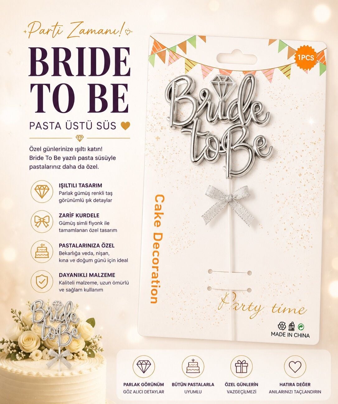Bride To Be Pleksi Pasta Üstü Süs