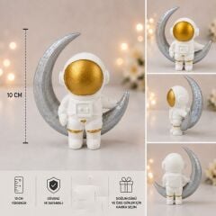 Ay Üzerinde Astronot Pasta Süsü Figürü 10 cm