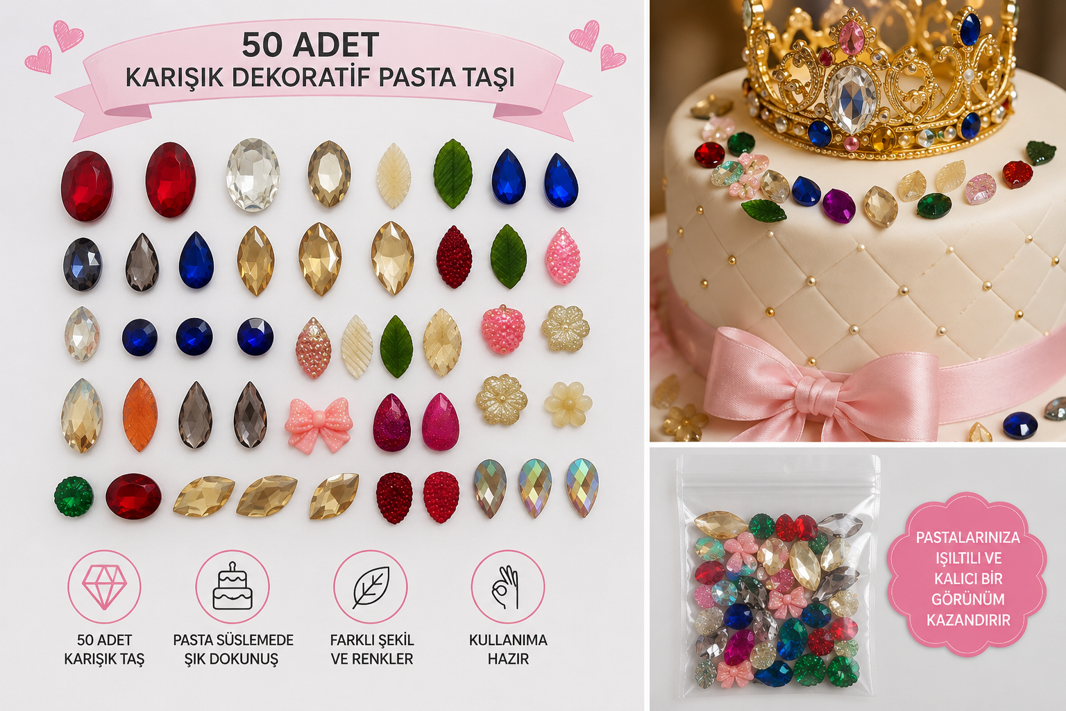 Dekoratif Pasta Taşları 50 li Paket