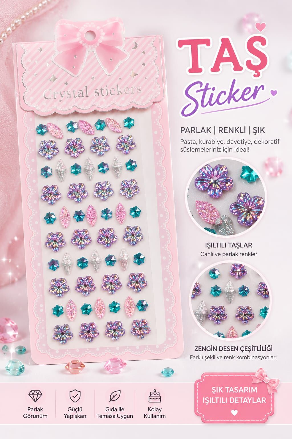 Pasta Taşı Sticer Çiçek Modelli